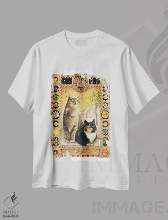 تیشرت سفید طرح دار برج اسد، تزئینی اثر آیوری کتس | فروشگاه ایماژ