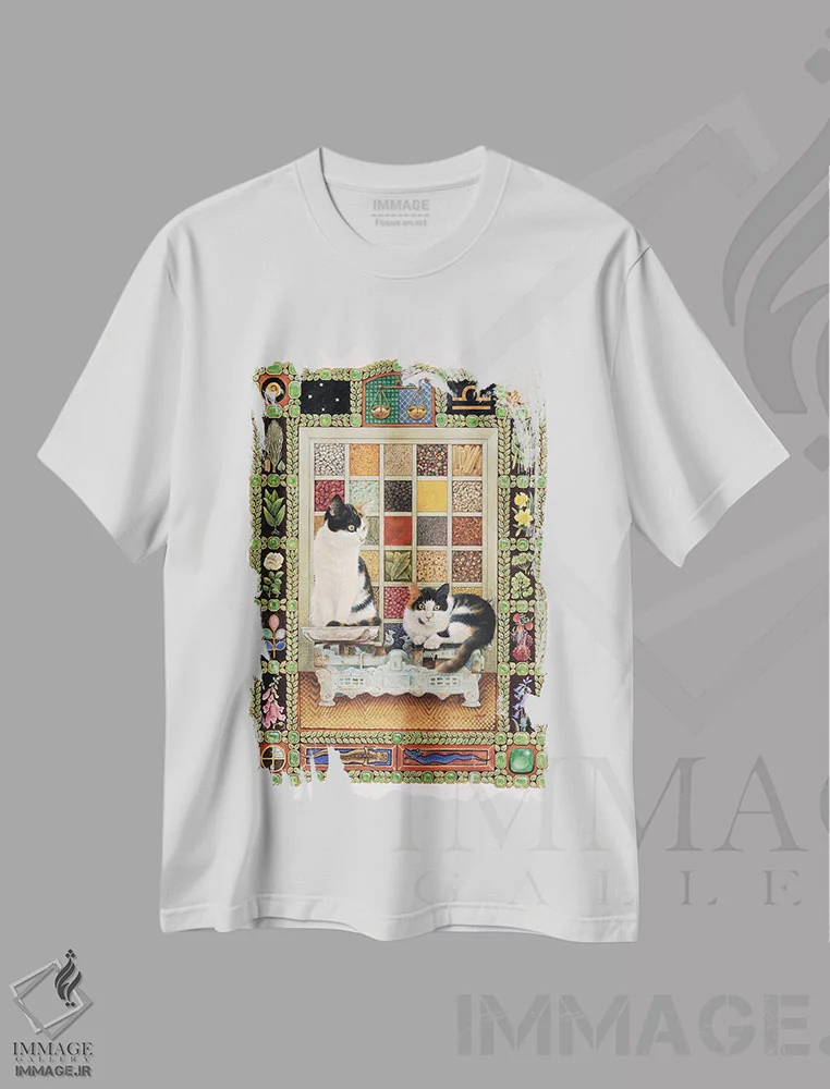 تیشرت سفید طرح دار برج میزان، تزئینی اثر آیوری کتس | immage.ir