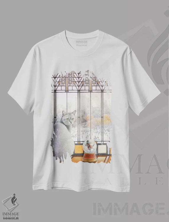 تیشرت سفید طرح دار سال نو با مومو اثر آیوری کتس | فروشگاه ایماژ