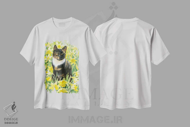 تیشرت سفید طرح دار ماتلی در بین نرگس های وحشی، تزئینی اثر آیوری کتس | فروشگاه ایماژ