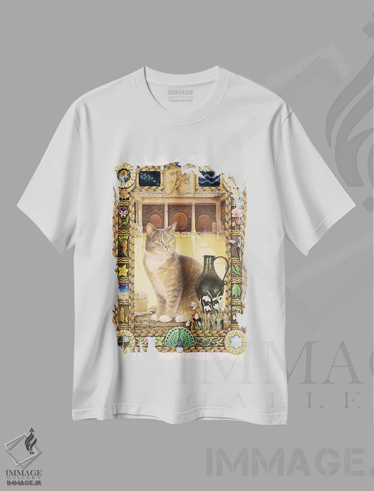 تیشرت سفید طرح دار برج دلو اثر آیوری کتس | فروشگاه ایماژ