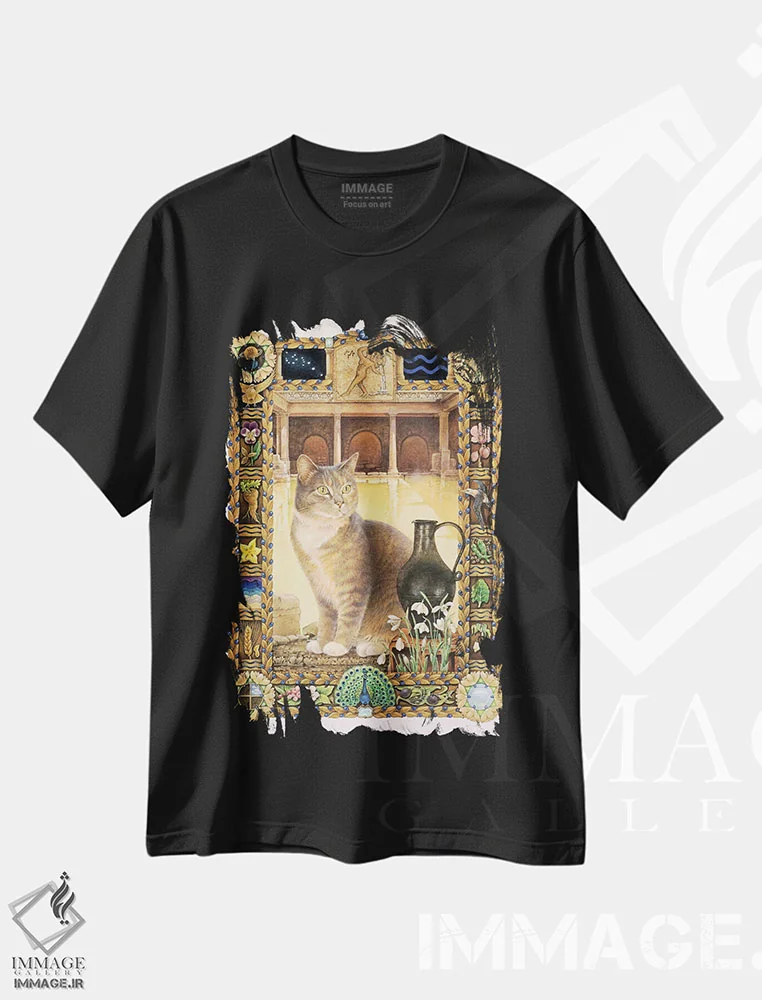 تیشرت مشکی طرح دار برج دلو اثر آیوری کتس | immage.ir