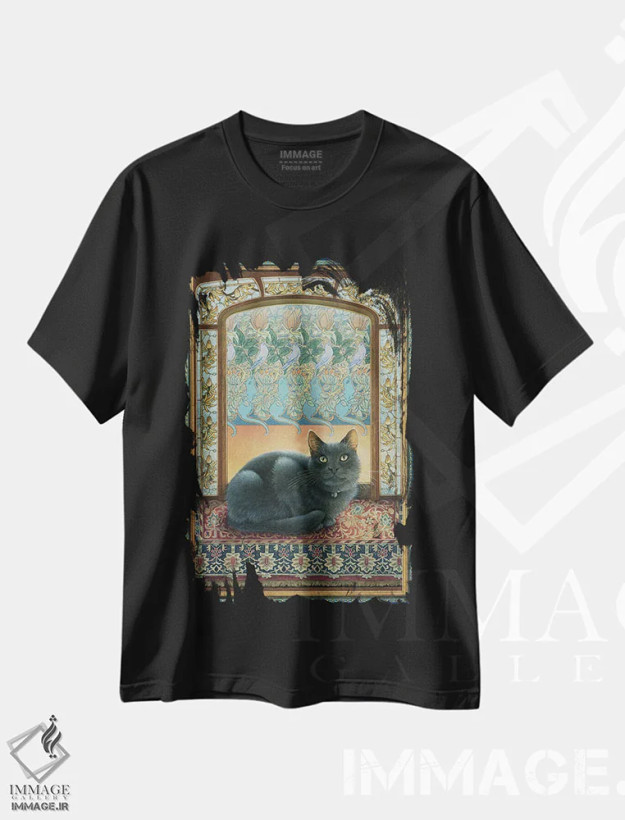 تیشرت مشکی طرح دار آبی در سبک هنری نوو، تزئینی اثر آیوری کتس | فروشگاه ایماژ