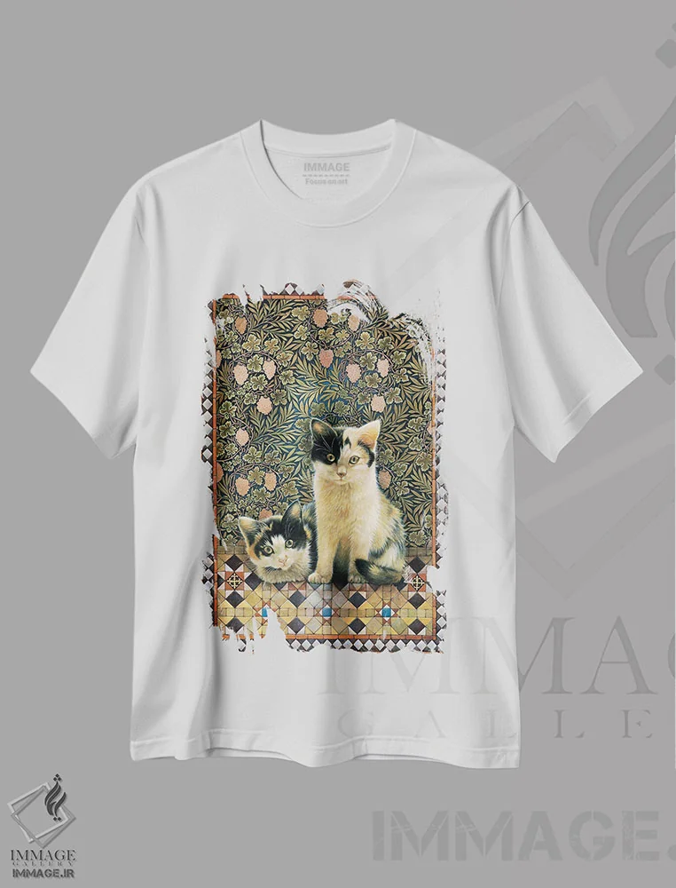 تیشرت سفید طرح دار گربه های دانا، تزئینی اثر آیوری کتس | immage.ir