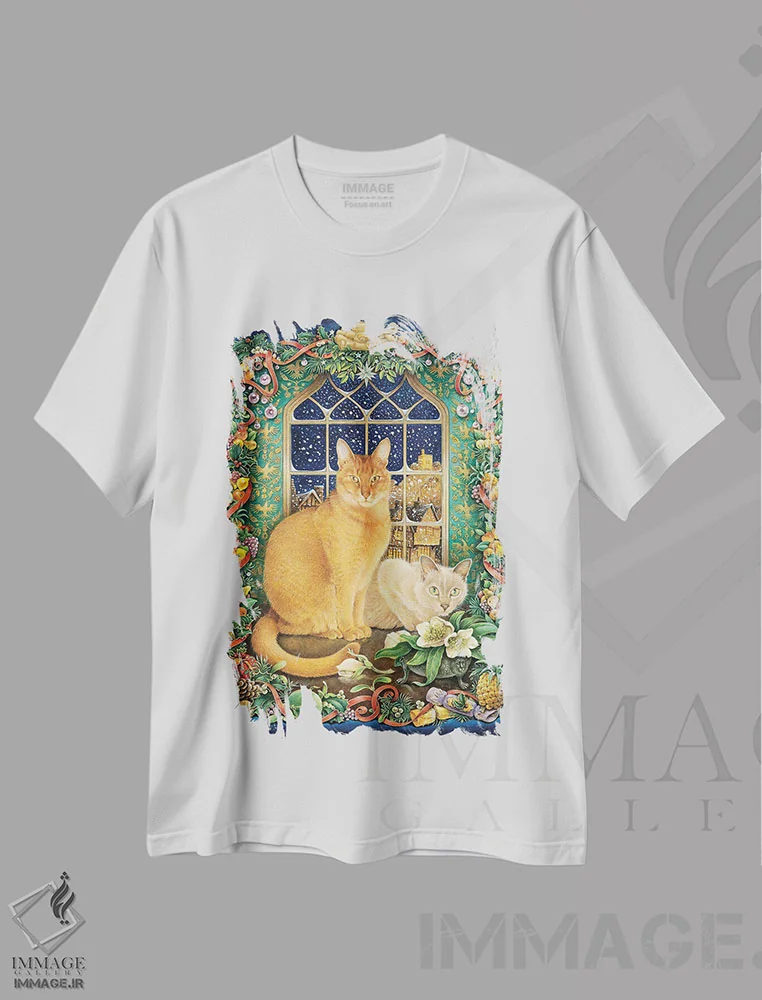 تیشرت سفید طرح دار Pasha And Pushkin,گربه های جون، پاشا و پوشکین، تزئینی اثر آیوری کتس | immage.ir