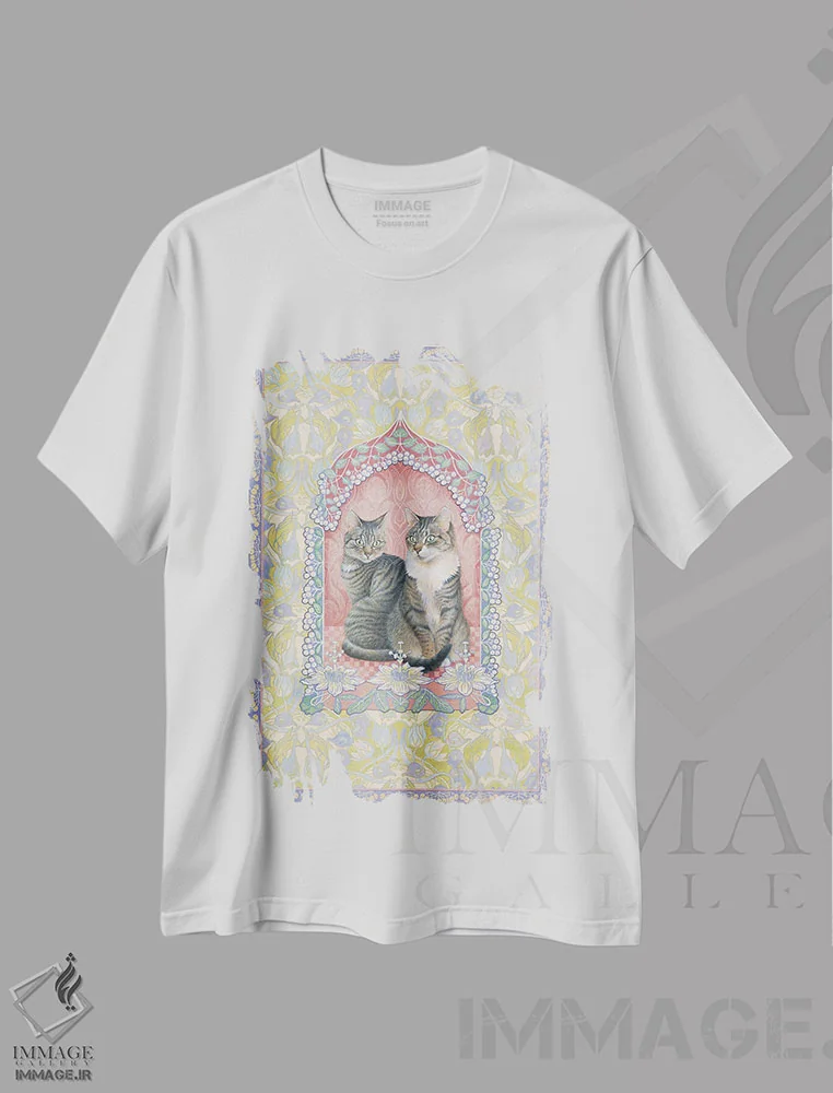 تیشرت سفید طرح دار جما و دخترش ماپت، تزئینی اثر آیوری کتس | فروشگاه ایماژ
