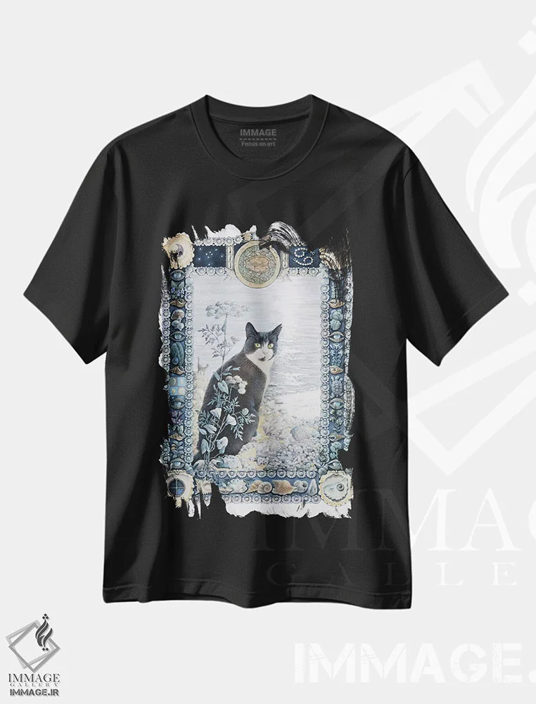 تیشرت مشکی طرح دار برج سرطان اثر آیوری کتس | فروشگاه ایماژ