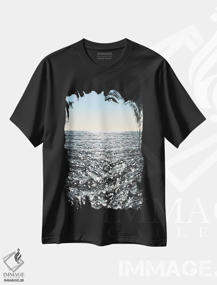 تیشرت مشکی طرح دار نور آسمان اقیانوسی II، دکور ساحلی اثر ایرینا کاستسووا | immage.ir