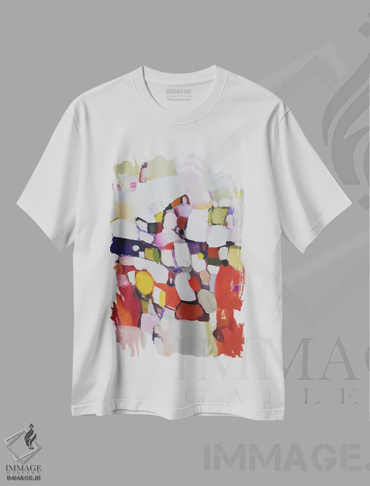 تیشرت سفید طرح دار آبی های غروب اثر ایرینا کاستسووا | فروشگاه ایماژ
