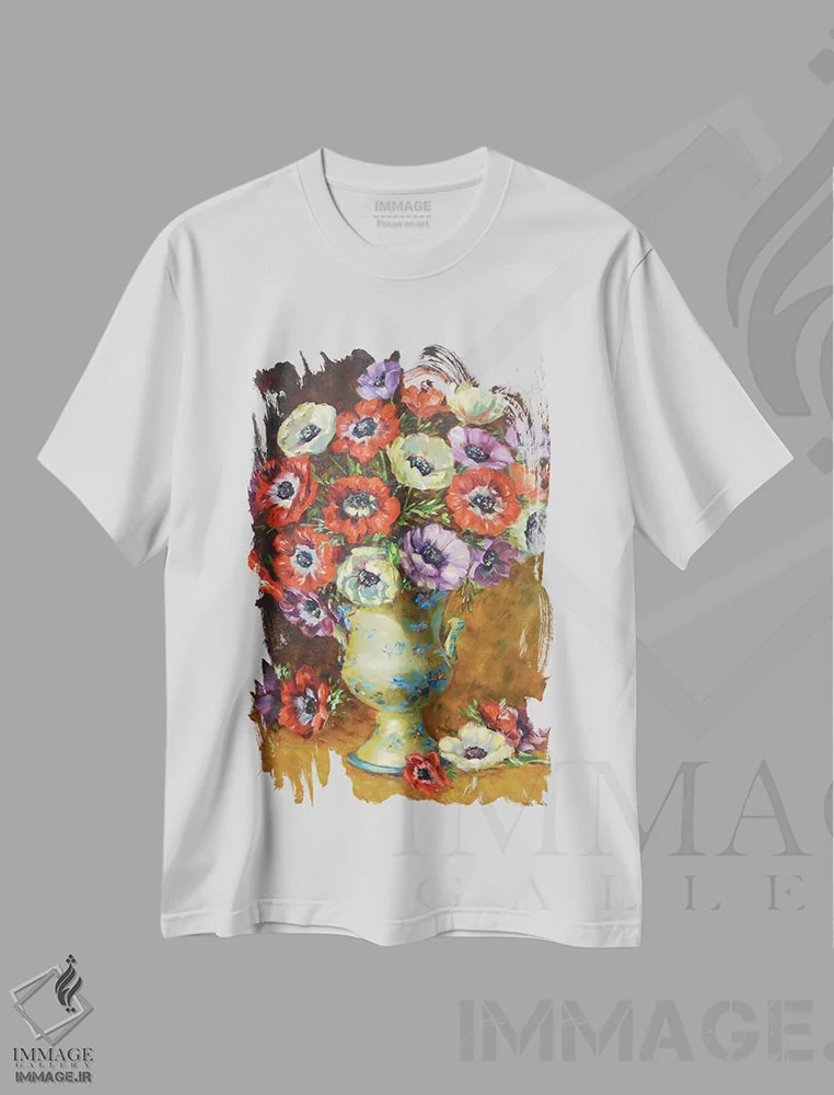 تیشرت سفید طرح دار دسته گل ۱۵، دکور معاصر اثر ایرینا کاستسووا | فروشگاه ایماژ