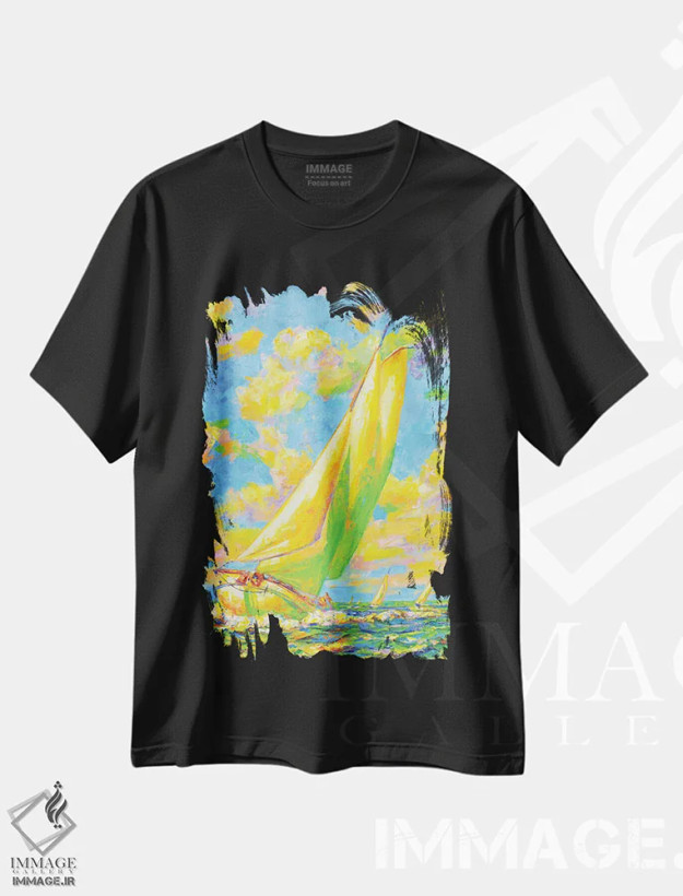 تیشرت مشکی طرح دار مسابقه قایقرانی با نسیم ملایم، دکور معاصر اثر ایرینا کاستسووا | فروشگاه ایماژ