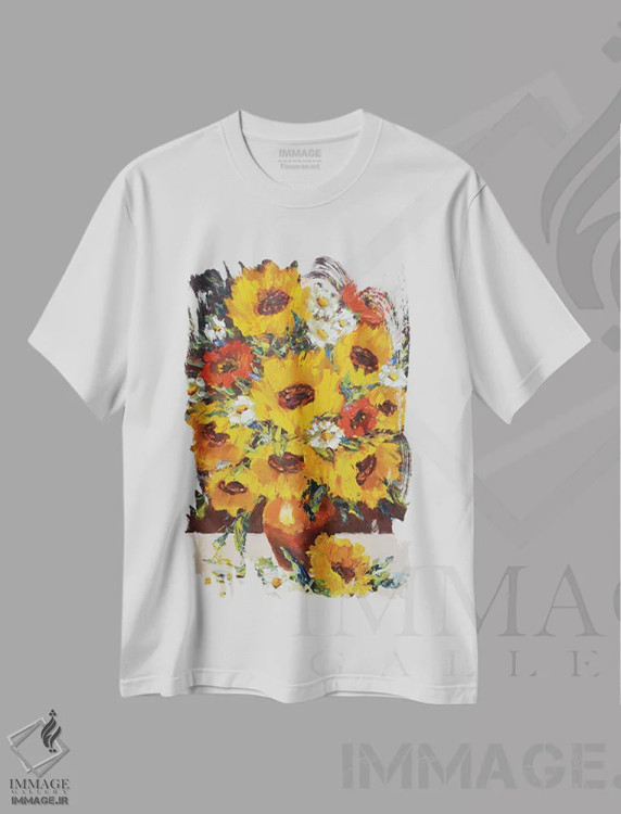 تیشرت سفید طرح دار آفتابگردان ها XXIII، دکور معاصر اثر ایرینا کاستسووا | فروشگاه ایماژ