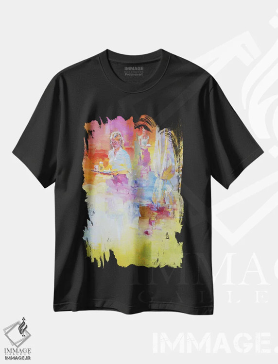 تیشرت مشکی طرح دار موزاییک کافه VII، دکور معاصر اثر ایگور ژوک | فروشگاه ایماژ