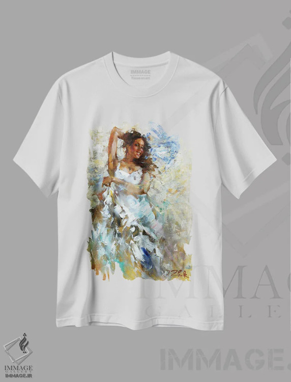 تیشرت سفید طرح دار در رقص، دکور معاصر اثر ایگور ژوک | فروشگاه ایماژ