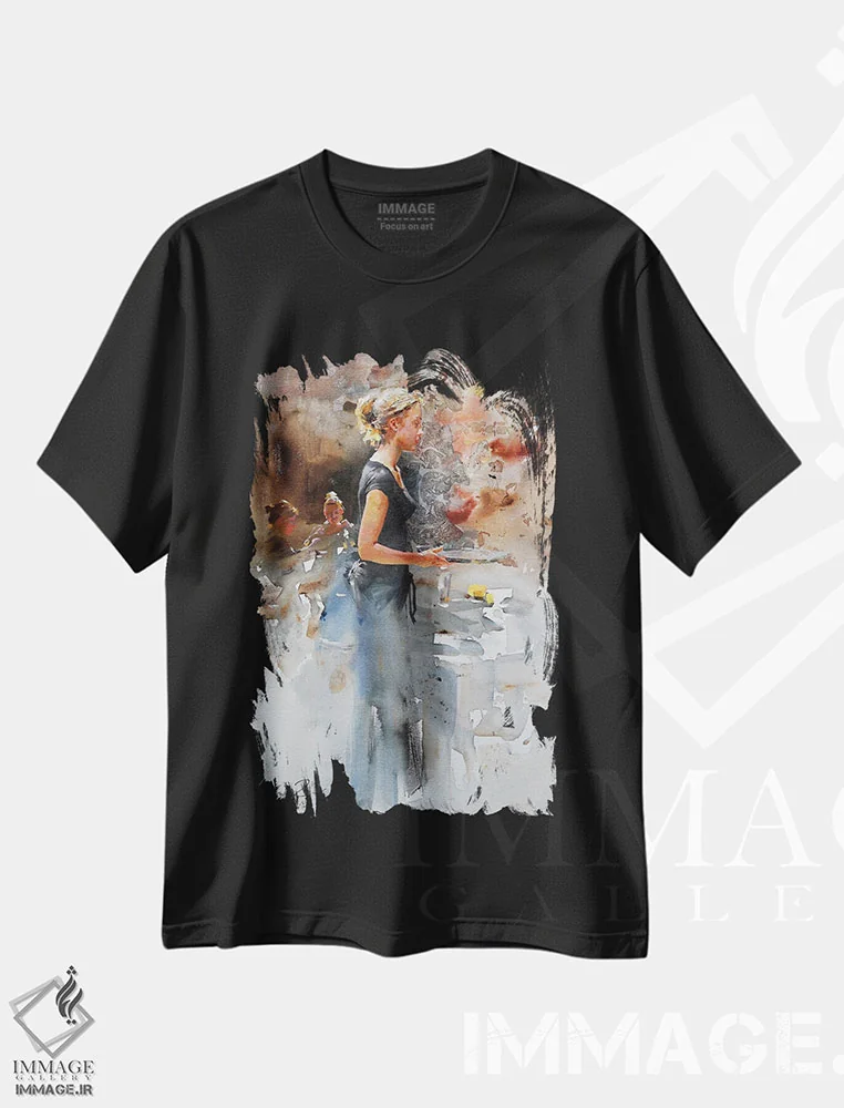 تیشرت مشکی طرح دار یک فنجان قهوه لطفاً، دکور معاصر اثر ایگور ژوک | فروشگاه ایماژ