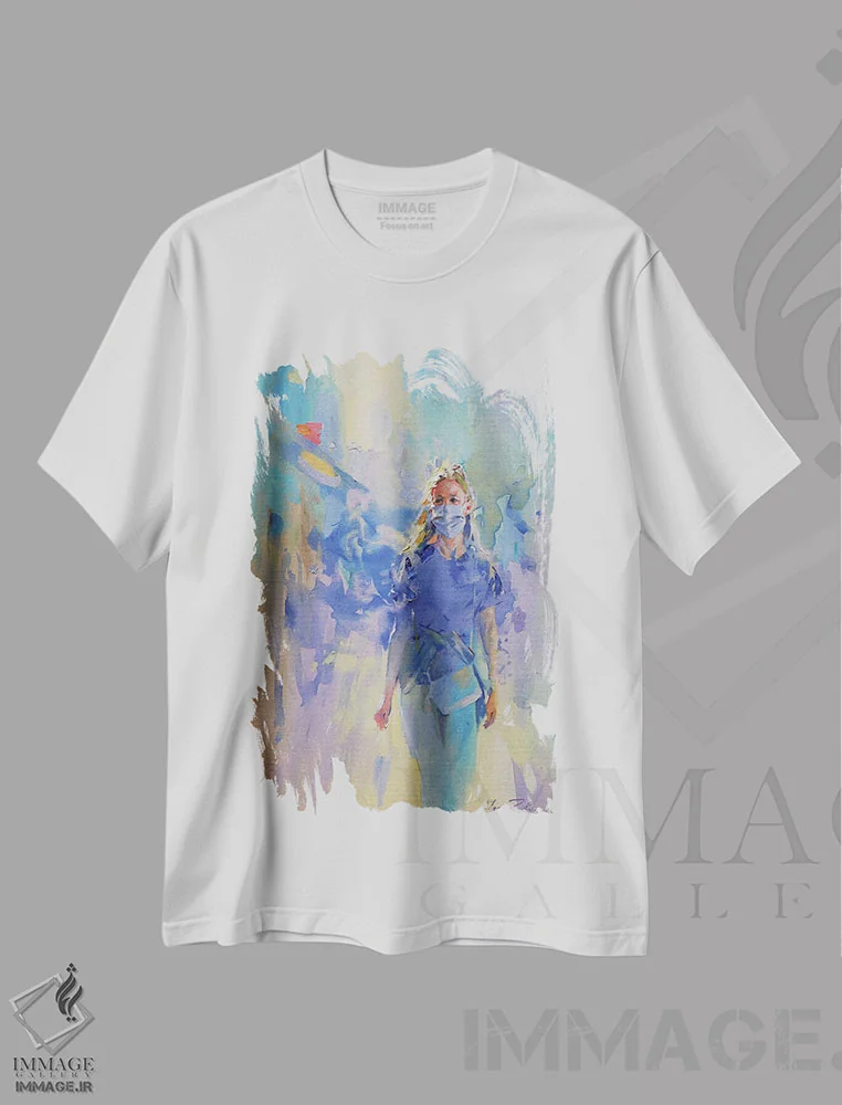 تیشرت سفید طرح دار پیاده روی ایمن، آبستره اثر ایگور ژوک | فروشگاه ایماژ