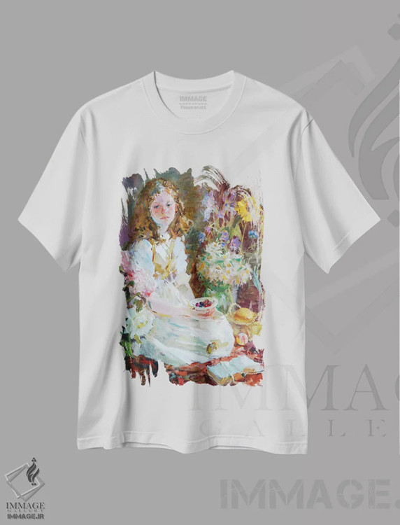 تیشرت سفید طرح دار گیلاس، دکور معاصر اثر ایگور ژوک | فروشگاه ایماژ