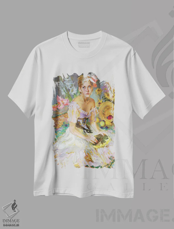 تیشرت سفید طرح دار گل آفتابگردان، دکور معاصر اثر ایگور ژوک | immage.ir