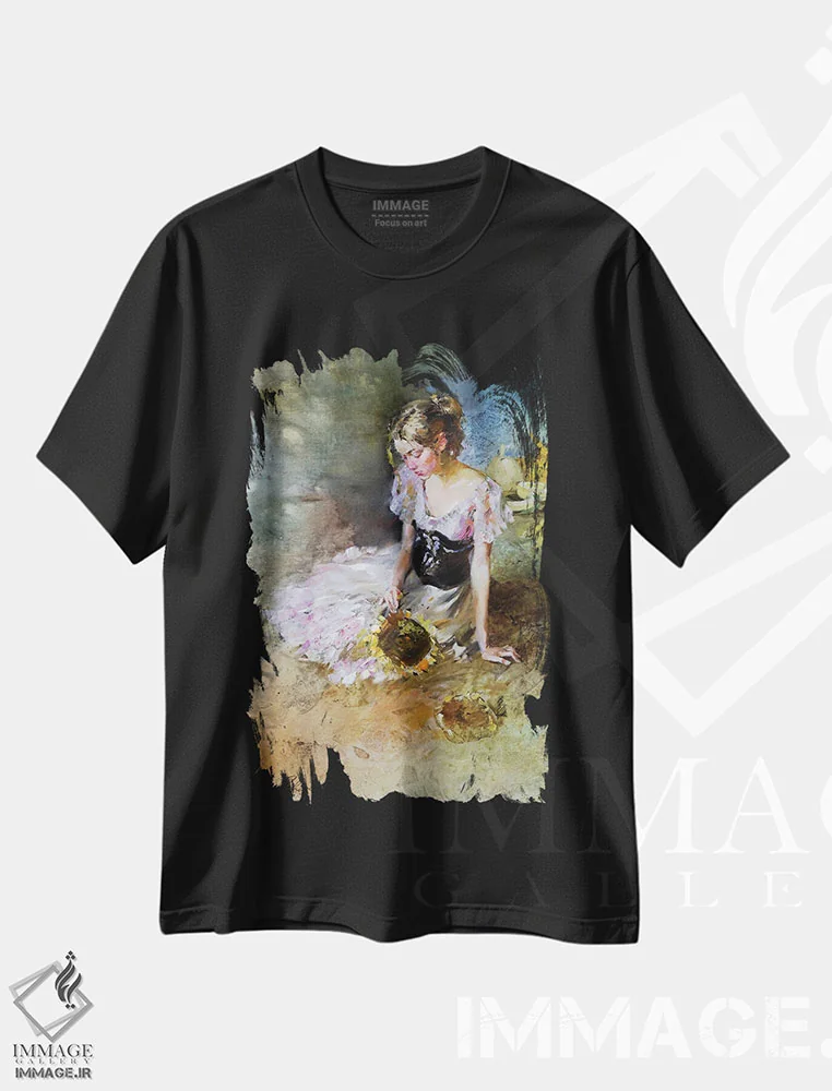 تیشرت مشکی طرح دار گل آفتابگردان، دکور معاصر اثر ایگور ژوک | فروشگاه ایماژ