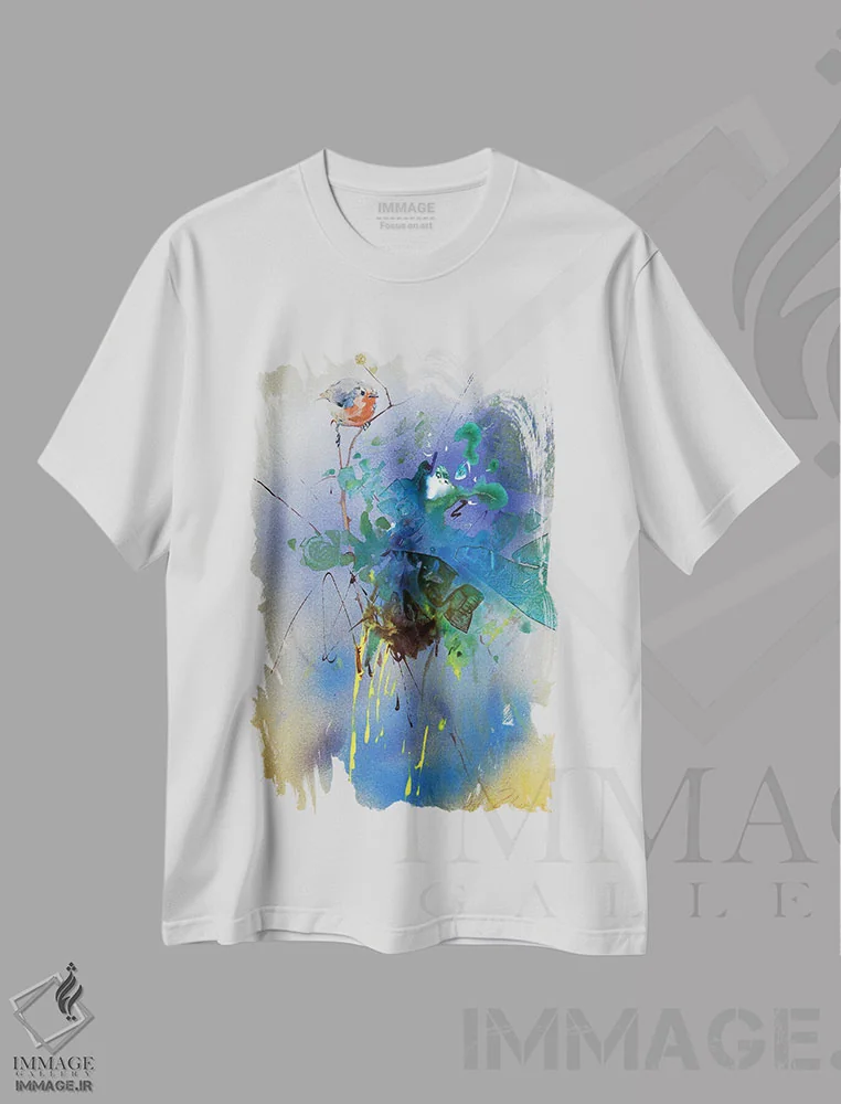 تیشرت سفید طرح دار تابستان ۲، آبستره اثر ایگور ژوک | فروشگاه ایماژ