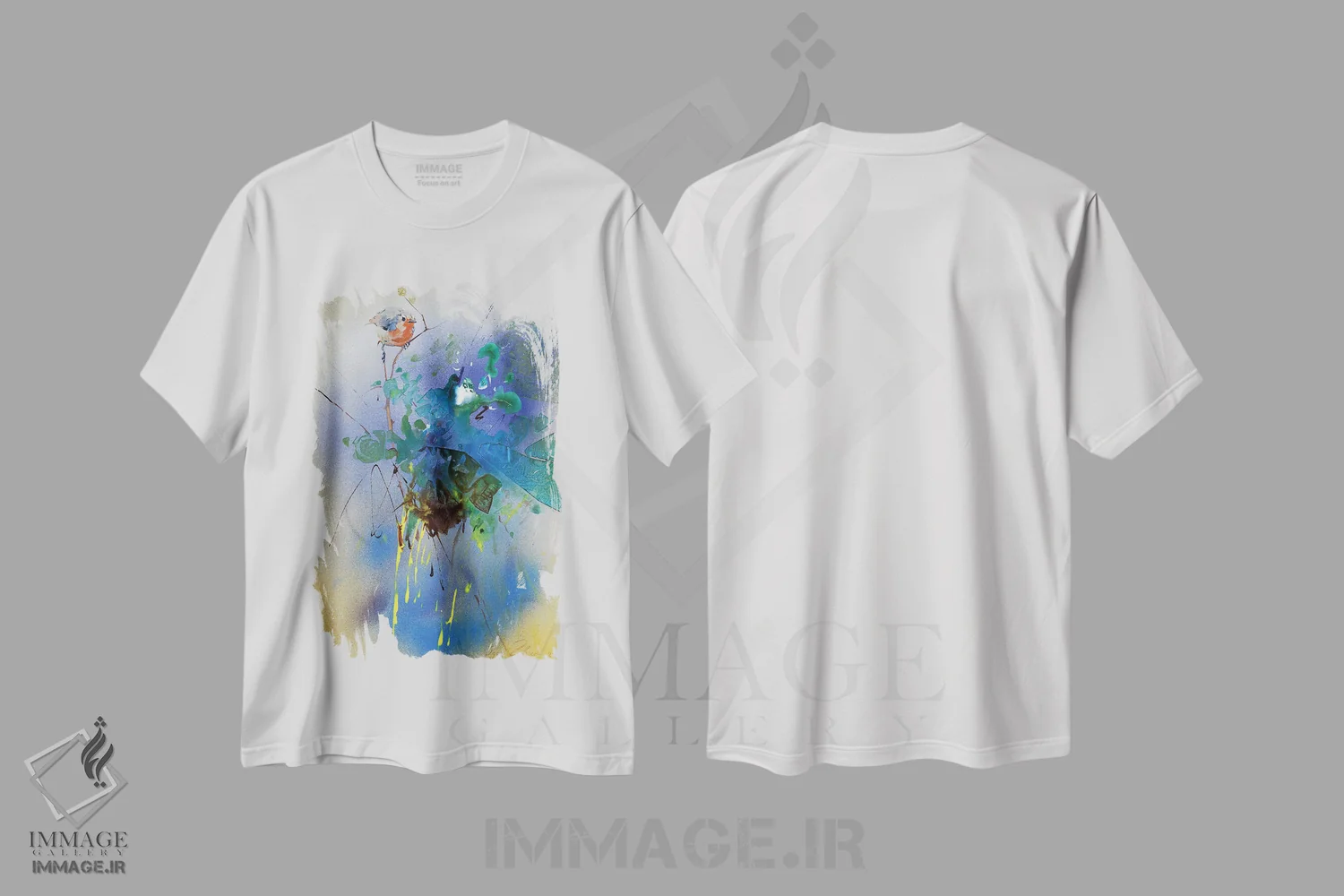 تیشرت سفید طرح دار تابستان ۲، آبستره اثر ایگور ژوک | فروشگاه ایماژ