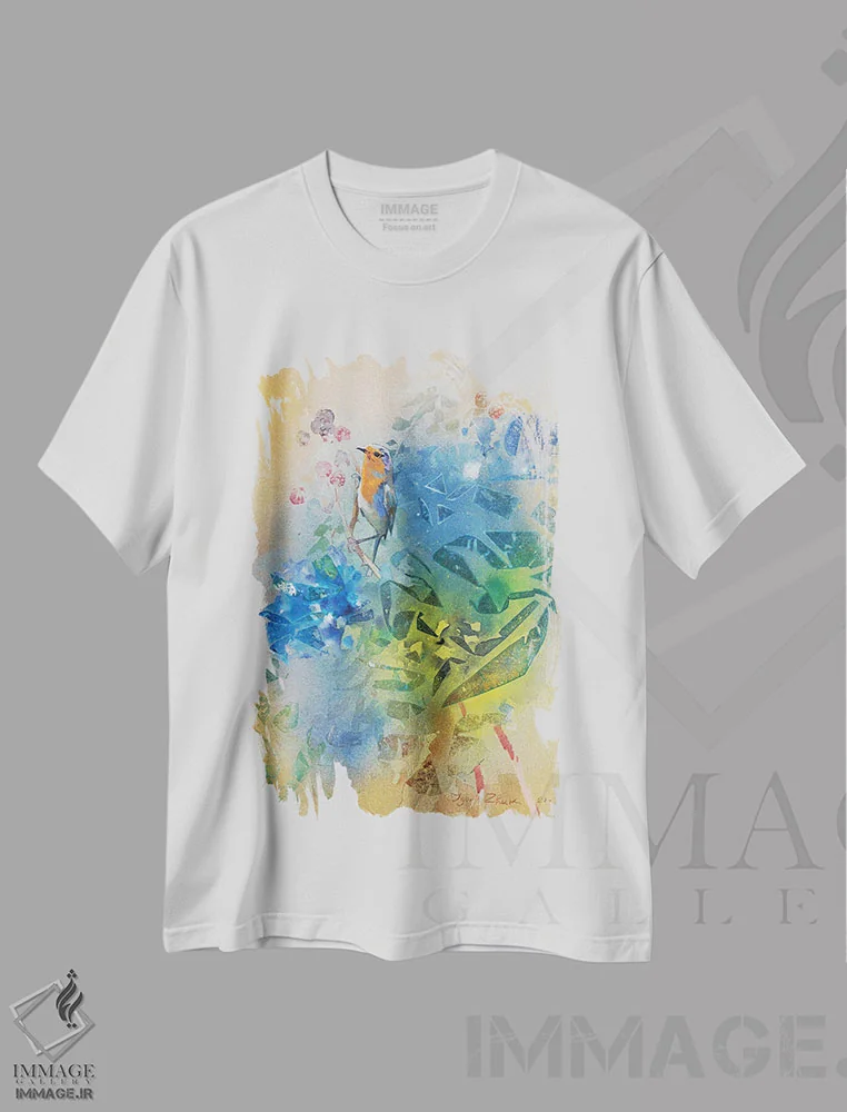 تیشرت سفید طرح دار تابستان ۴، آبستره اثر ایگور ژوک | فروشگاه ایماژ