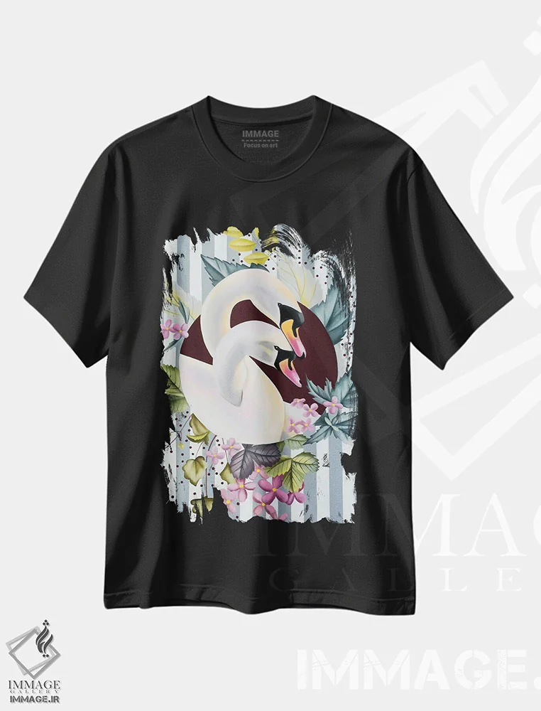 تیشرت مشکی طرح دار پرندگان عاشق، دکور معاصر اثر ایلدزه اوس | immage.ir