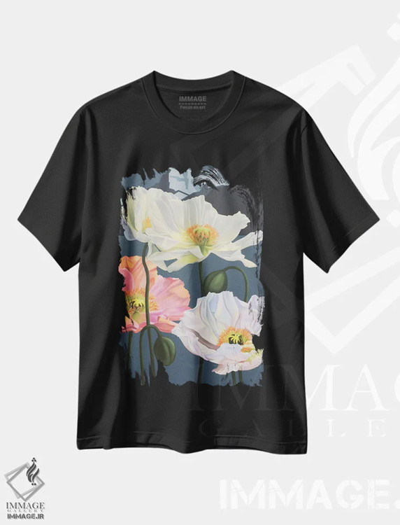 تیشرت مشکی طرح دار ریویرای مونترو، دکور معاصر اثر ایلدزه اوس | فروشگاه ایماژ