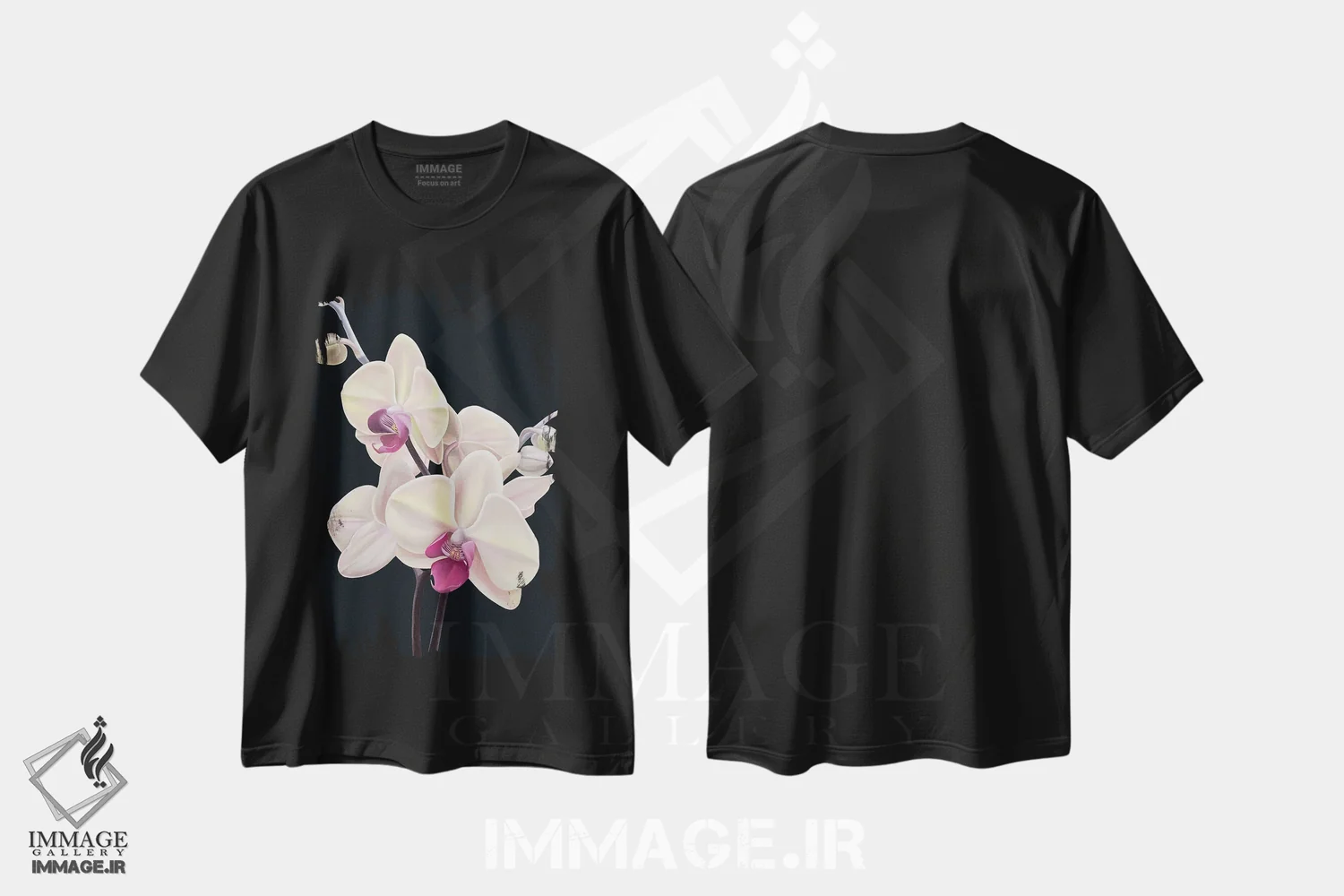 تیشرت مشکی طرح دار هلو ناملموس، دکور معاصر اثر ایلدزه اوس | فروشگاه ایماژ