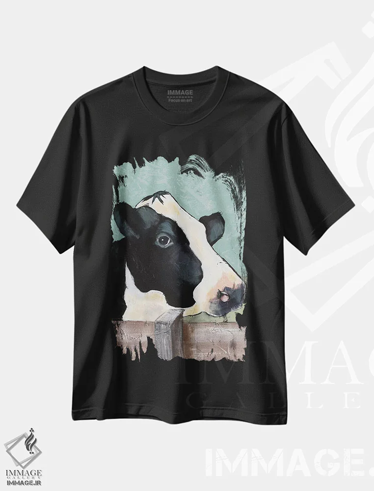 تیشرت مشکی طرح دار گاو هلشتاین I، دکور روستایی اثر جید رینولدز | فروشگاه ایماژ