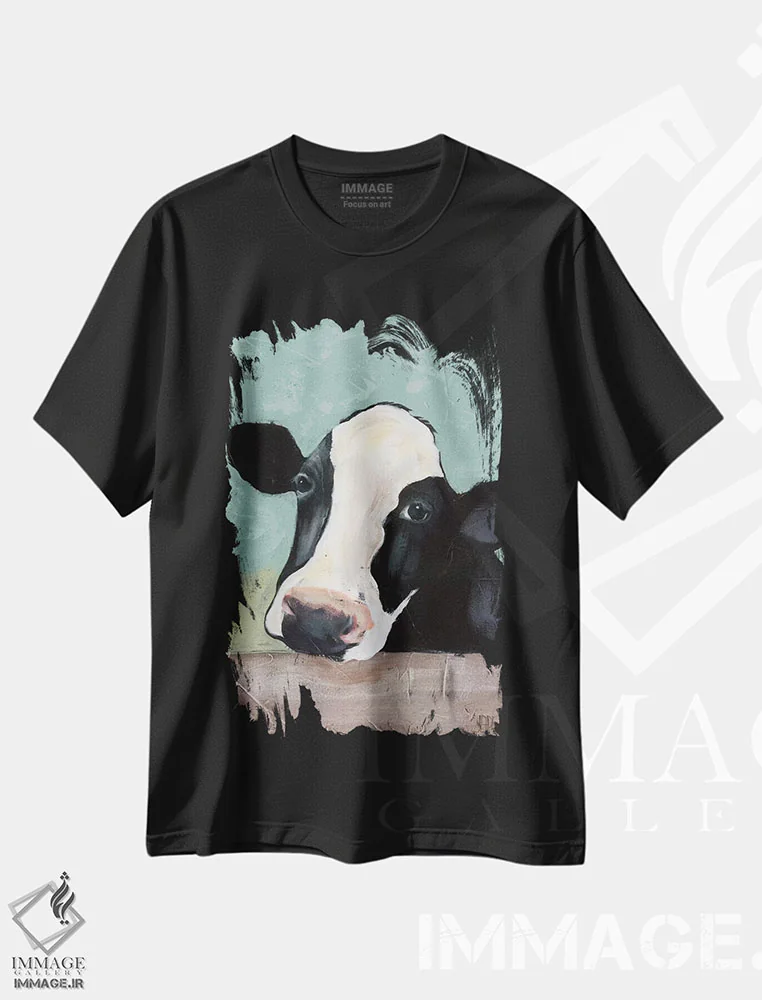 تیشرت مشکی طرح دار گاو هلشتاین III، دکور روستایی اثر جید رینولدز | immage.ir