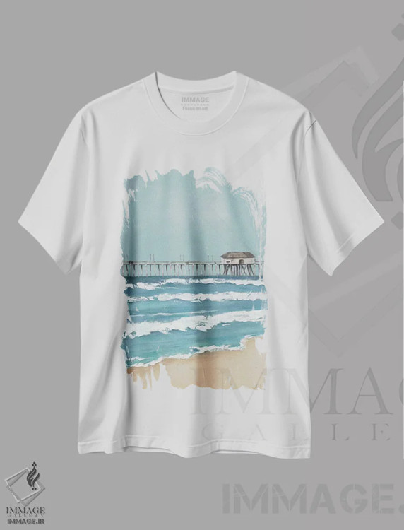 تیشرت سفید طرح دار اسکله ماهیگیری دیپتیک II، دکور ساحلی اثر جید رینولدز | immage.ir