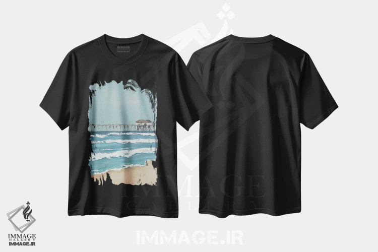 تیشرت مشکی طرح دار اسکله ماهیگیری دیپتیک II، دکور ساحلی اثر جید رینولدز | فروشگاه ایماژ