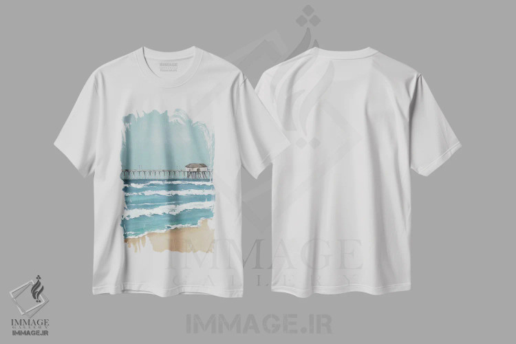 تیشرت سفید طرح دار اسکله ماهیگیری دیپتیک II، دکور ساحلی اثر جید رینولدز | immage.ir