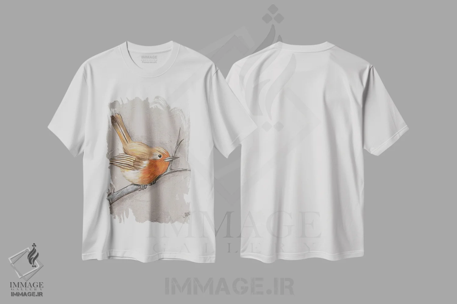تیشرت سفید طرح دار پرنده زمستانی II اثر جید رینولدز | فروشگاه ایماژ