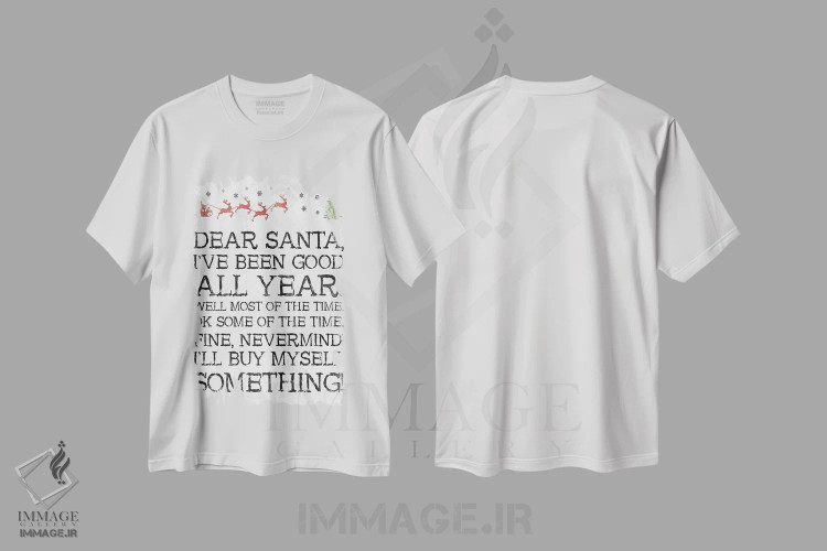 تیشرت سفید طرح دار بابانوئل عزیز بی خیال سفید، تابلو و عبار ت های کریسمسی اثر جیس گری | immage.ir