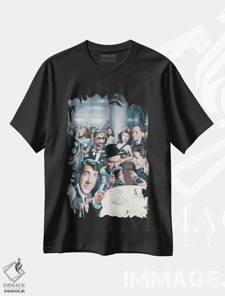 تیشرت مشکی طرح دار توییت های گروه موش ها، هنر آمریکایی آفریقایی تبار اثر جیمز بنت | فروشگاه ایماژ