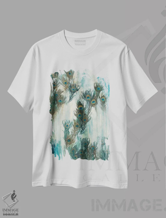 تیشرت سفید طرح دار مغرور مثل طاووس، دکور معاصر اثر لیز جاردین | فروشگاه ایماژ