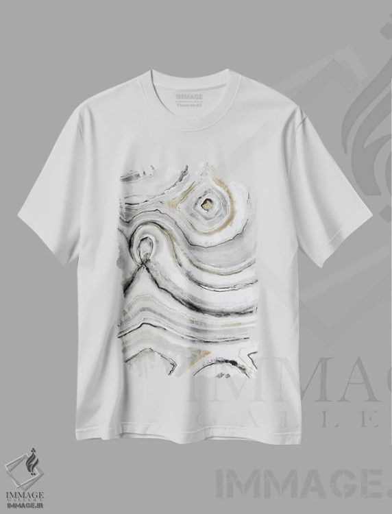 تیشرت سفید طرح دار سایه های خاکستری یک اثر لیز جاردین | فروشگاه ایماژ