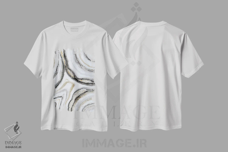 تیشرت سفید طرح دار سایه های خاکستری دو اثر لیز جاردین | immage.ir