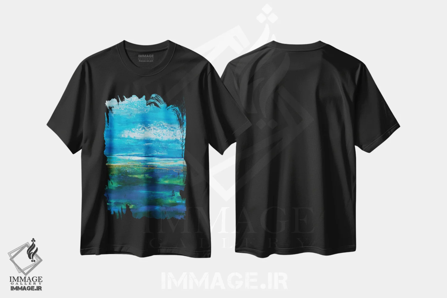 تیشرت مشکی طرح دار ریتم جزیره، آبستره اثر لیز جاردین | فروشگاه ایماژ