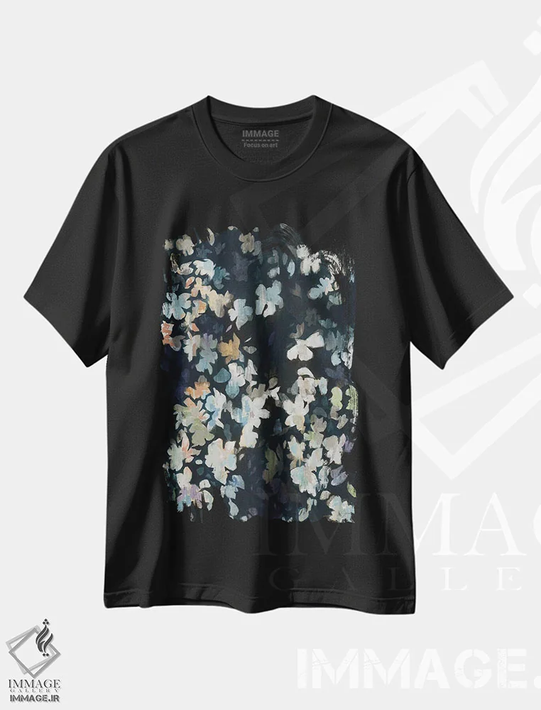 تیشرت مشکی طرح دار گردباد، آبستره اثر لیز جاردین | فروشگاه ایماژ