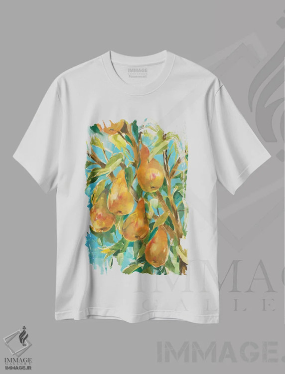 تیشرت سفید طرح دار بر روی درخت گلابی، دکور معاصر اثر لیز جاردین | فروشگاه ایماژ