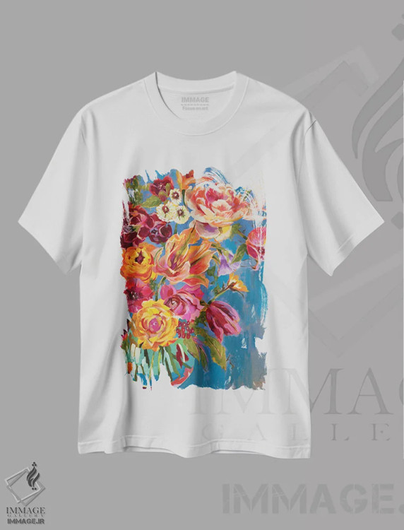 تیشرت سفید طرح دار دسته گل بهاری، مدیوم اثر لیز جاردین | فروشگاه ایماژ
