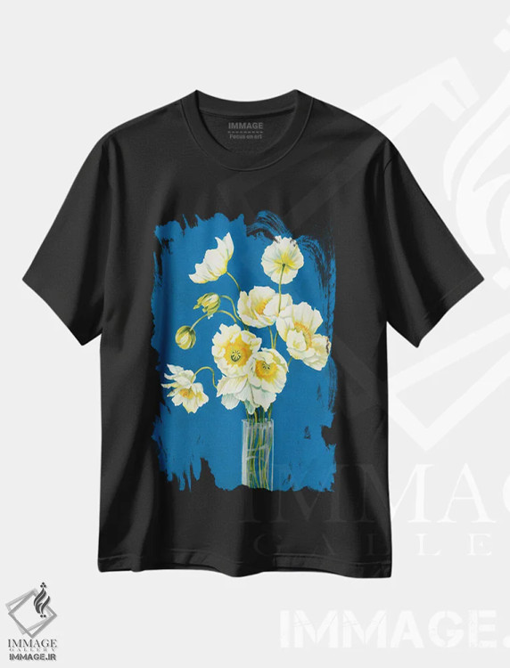 تیشرت مشکی طرح دار خشخاش های یخ زده، دکور معاصر اثر لیز جاردین | immage.ir