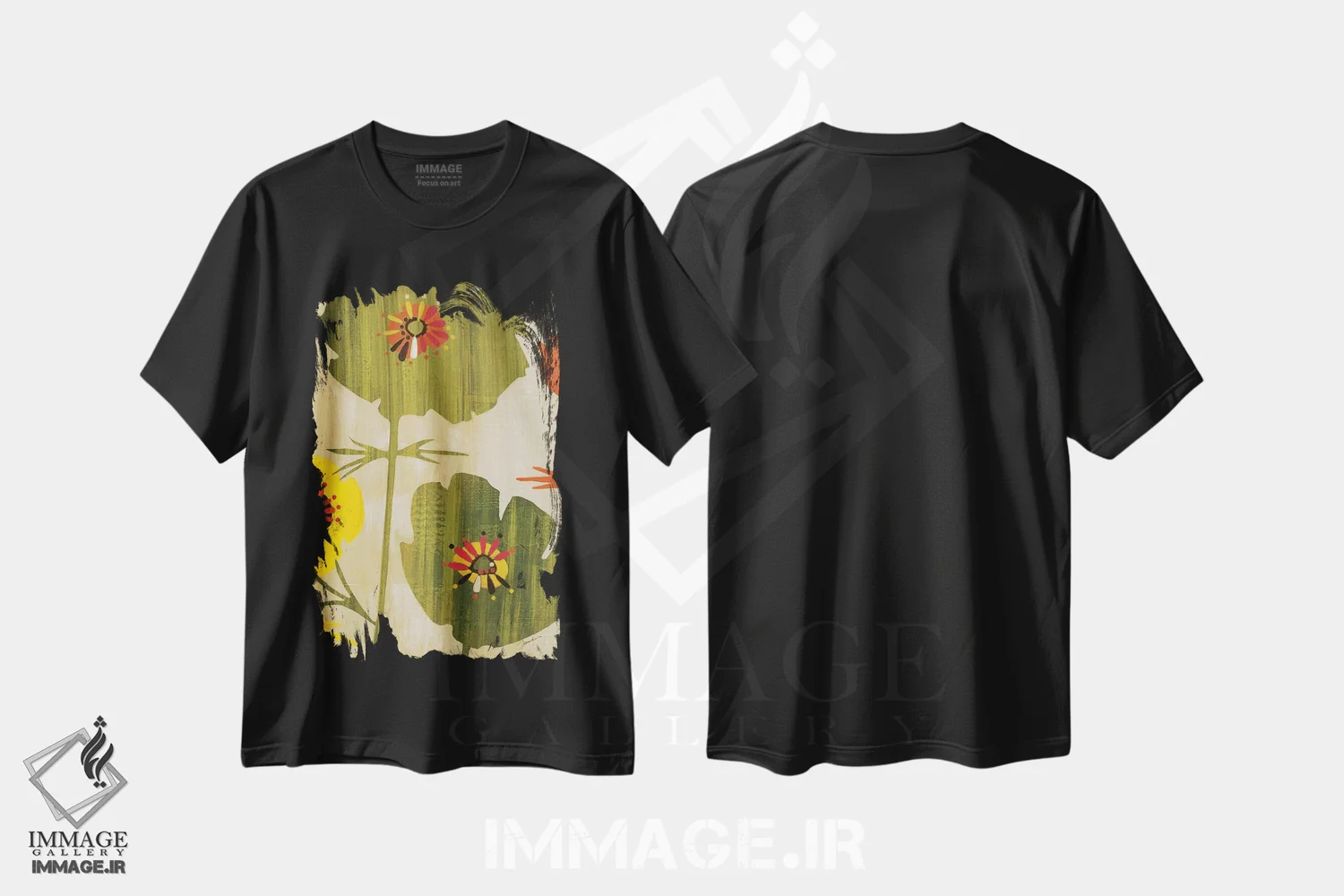 تیشرت مشکی طرح دار باغ شادمانی ۱، دکور معاصر اثر لیز جاردین | فروشگاه ایماژ