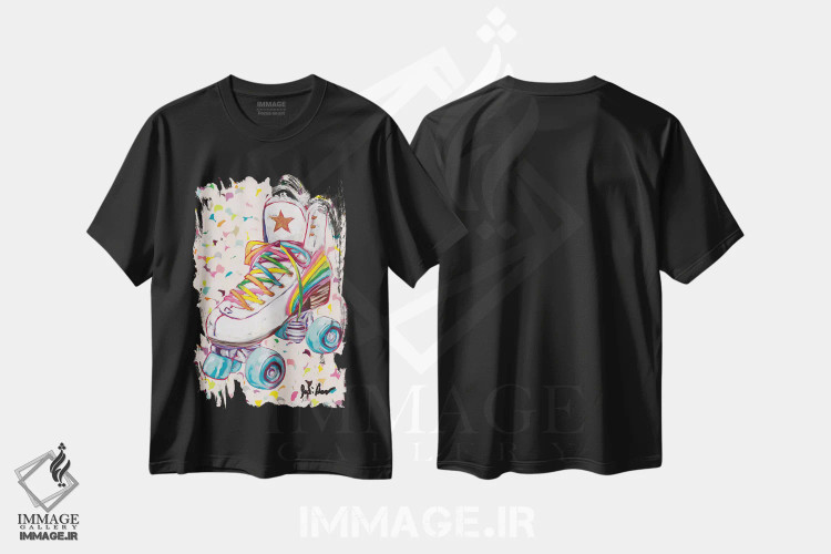 تیشرت مشکی طرح دار رنگین کمان رترو، دکور معاصر اثر جودی آگوستین | فروشگاه ایماژ