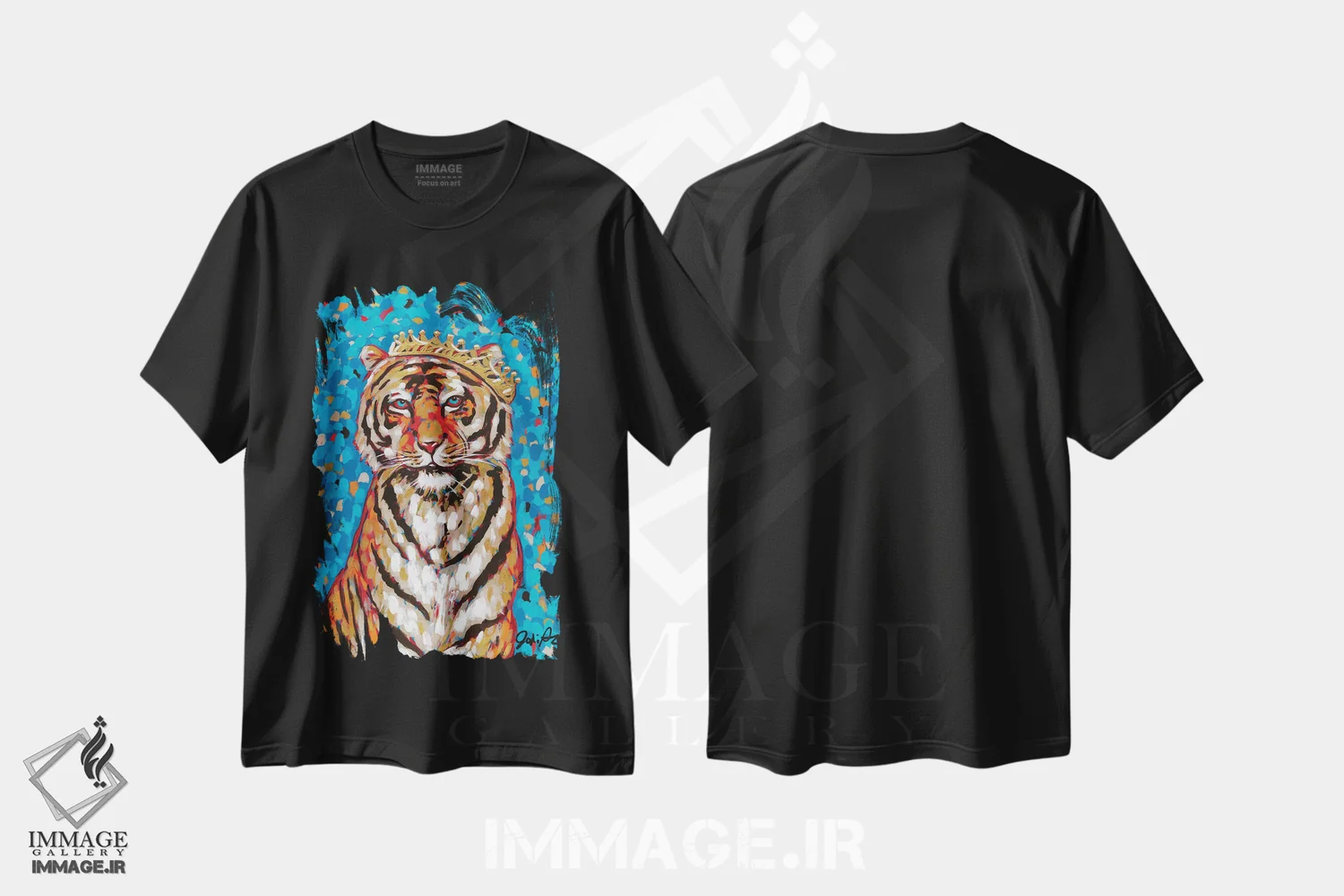تیشرت مشکی طرح دار ملکه ببر، دکور معاصر اثر جودی آگوستین | فروشگاه ایماژ