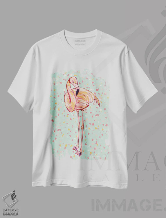تیشرت سفید طرح دار پرتره فلامینگو I، دکور معاصر اثر جودی آگوستین | immage.ir