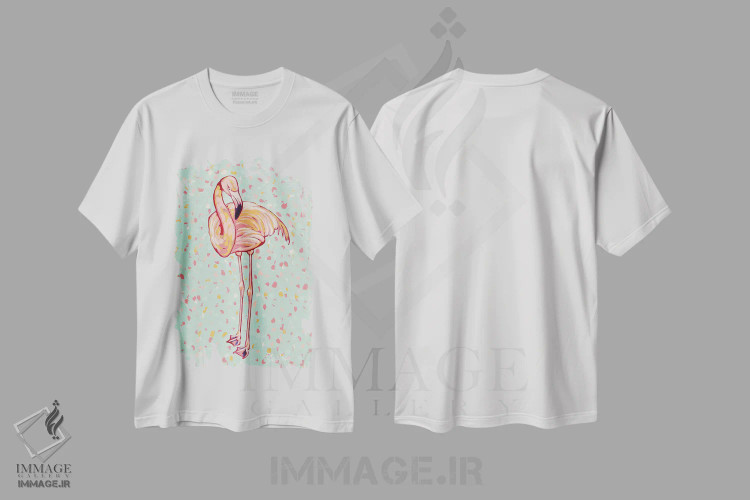 تیشرت سفید طرح دار پرتره فلامینگو I، دکور معاصر اثر جودی آگوستین | immage.ir
